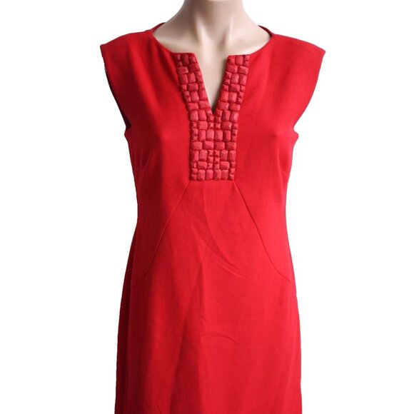 TAHARI Arthur S. Levine Dress Size 2 Red V neck Embellished Neckline - Picture 2 of 7